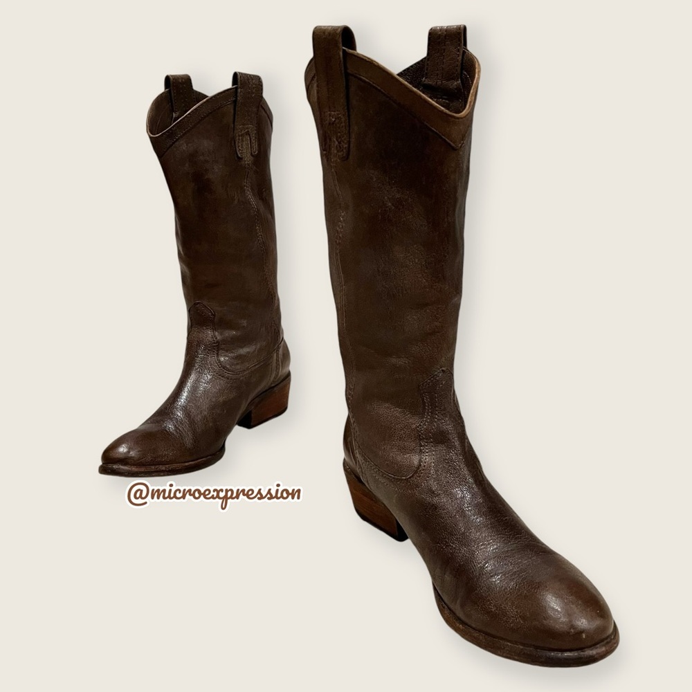 Frye Carson Pull On Brown Leather Southern/Western Cowgirl Festival Party Boots - Picture 8 of 16